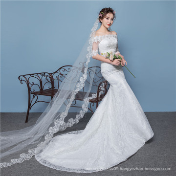 Latest design off shoulder mermaid lace wedding dress with train vestido de novia de encaje hot sale elegant bridal dress